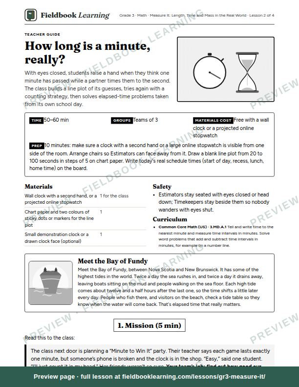 First page of the How long is a minute, really? teacher guide