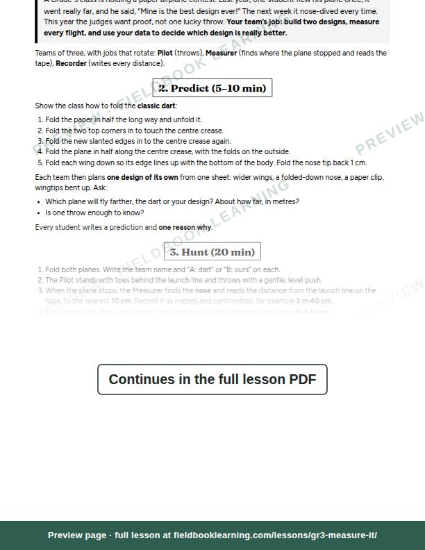 Inside: the lesson steps: Can we design the best paper airplane?