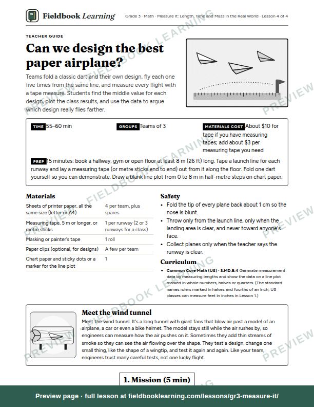 First page of the Can we design the best paper airplane? teacher guide