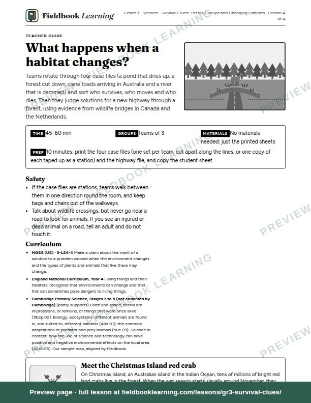 First page of the What happens when a habitat changes? teacher guide