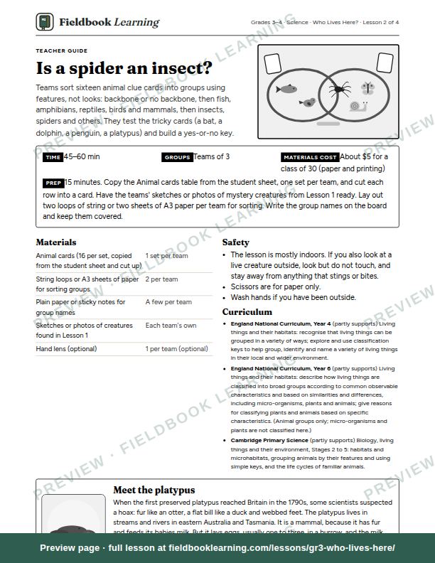 First page of the Is a spider an insect? teacher guide