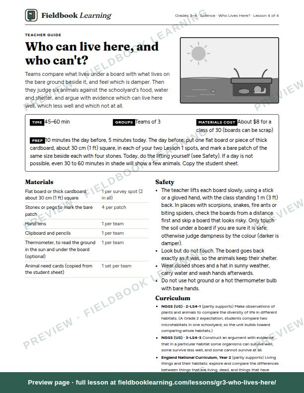 First page of the Who can live here, and who can't? teacher guide