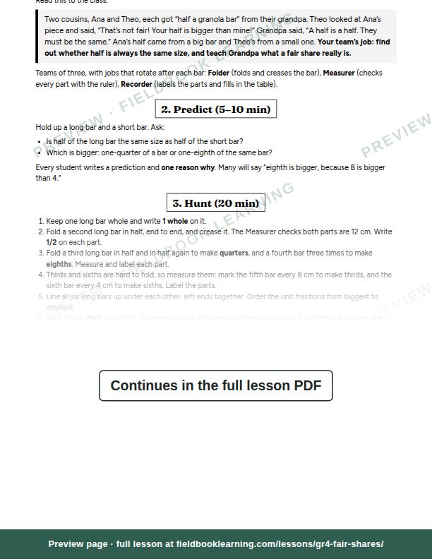 Inside: the lesson steps: Is half always the same size?