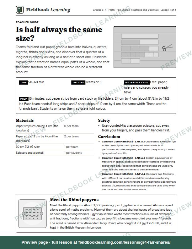 First page of the Is half always the same size? teacher guide