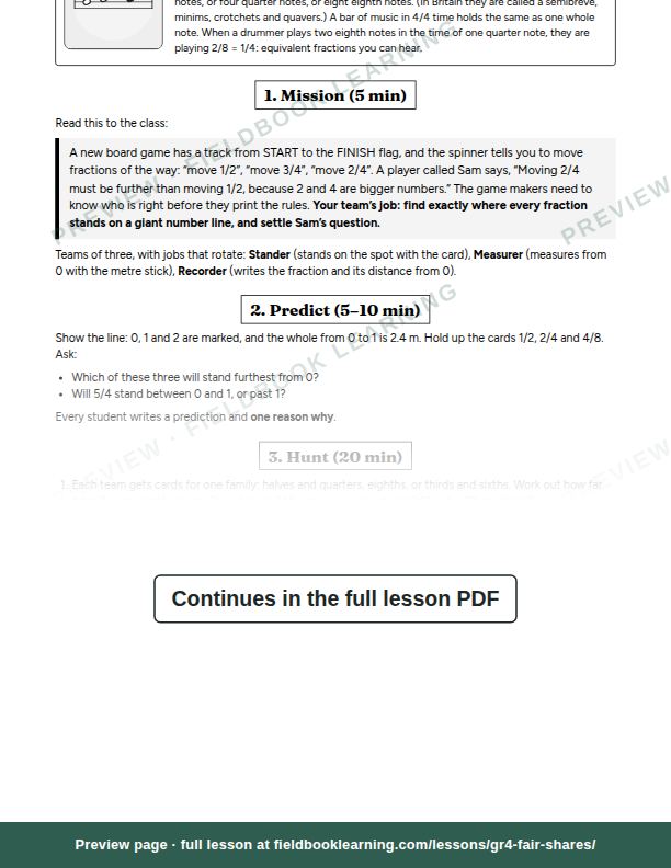 Inside: the lesson steps: Where does three-quarters stand?