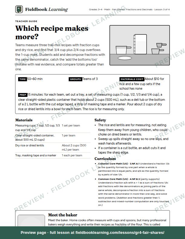 First page of the Which recipe makes more? teacher guide