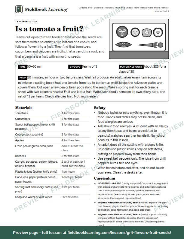 First page of the Is a tomato a fruit? teacher guide