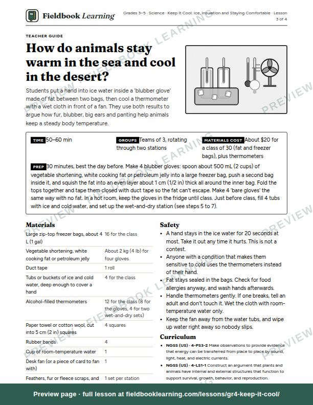 First page of the How do animals stay warm in the sea and cool in the desert? teacher guide