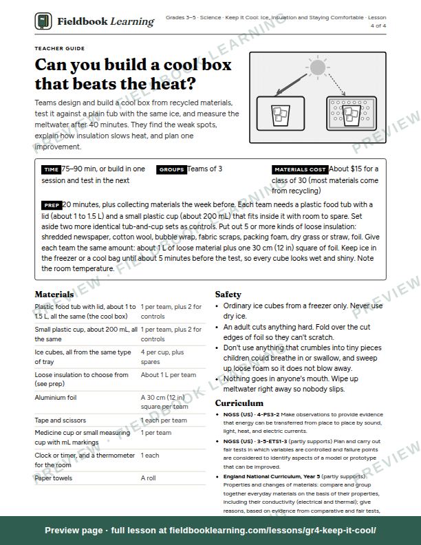 First page of the Can you build a cool box that beats the heat? teacher guide