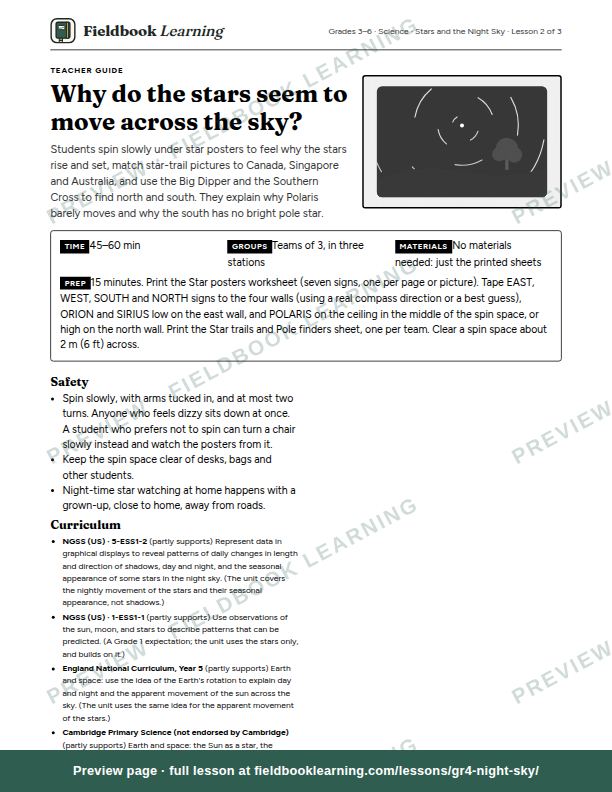 First page of the Why do the stars seem to move across the sky? teacher guide