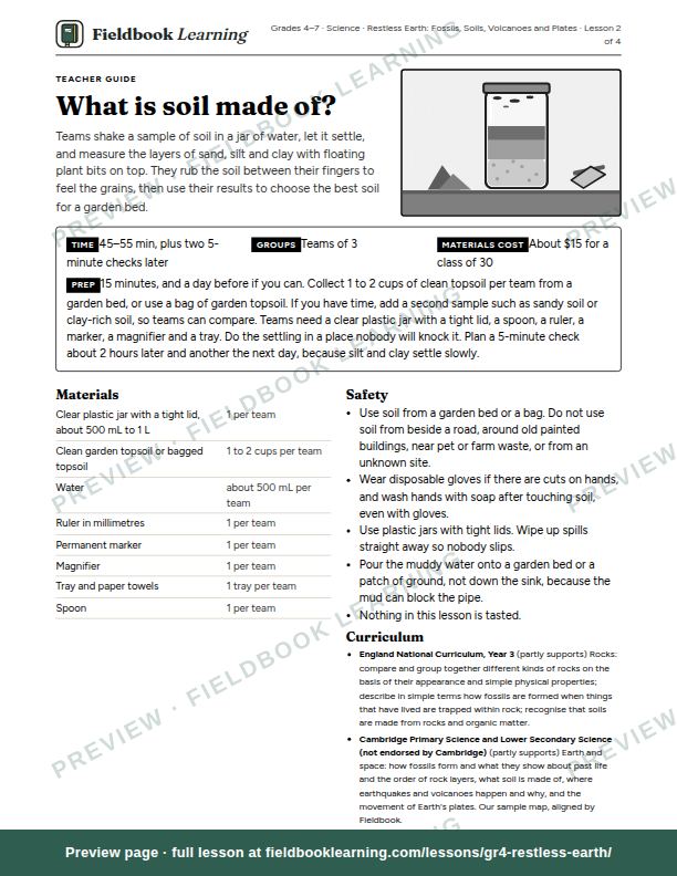 First page of the What is soil made of? teacher guide