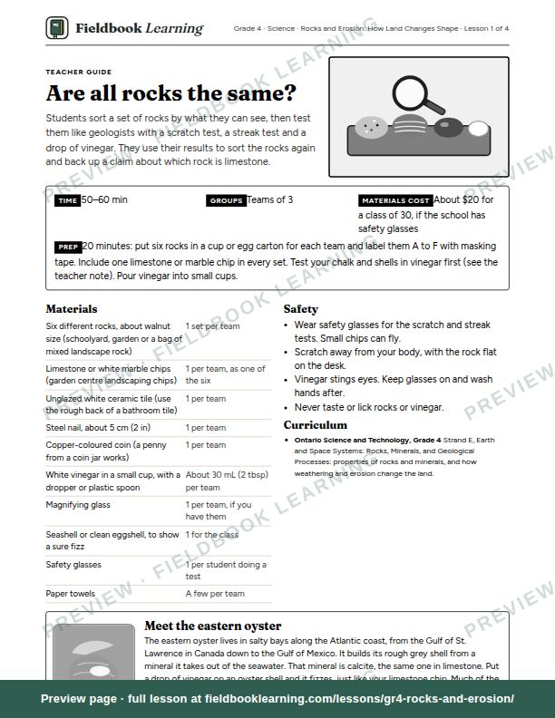 First page of the Are all rocks the same? teacher guide