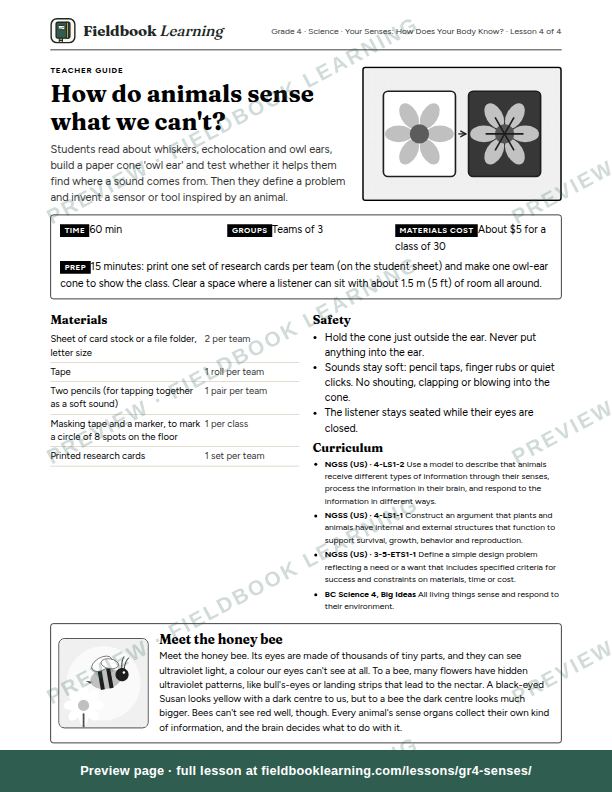 First page of the How do animals sense what we can't? teacher guide
