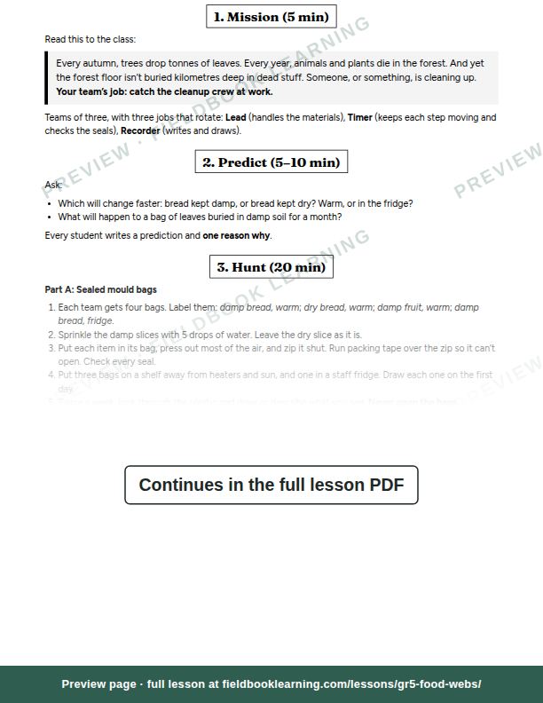 Inside: the lesson steps: Who cleans up?