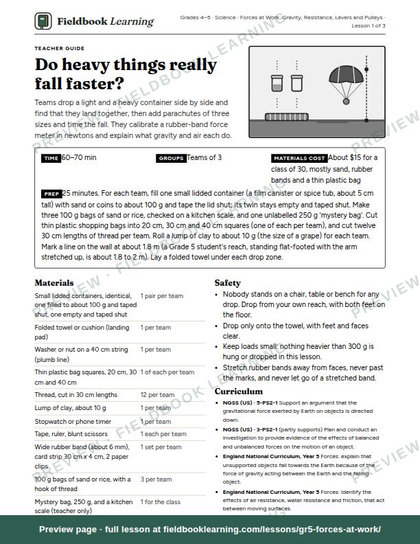 First page of the Do heavy things really fall faster? teacher guide