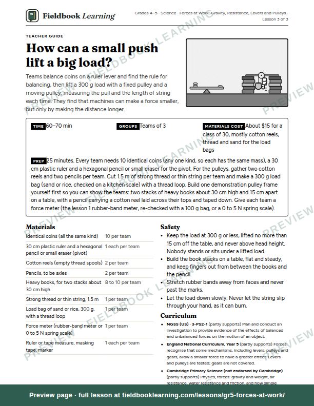 First page of the How can a small push lift a big load? teacher guide