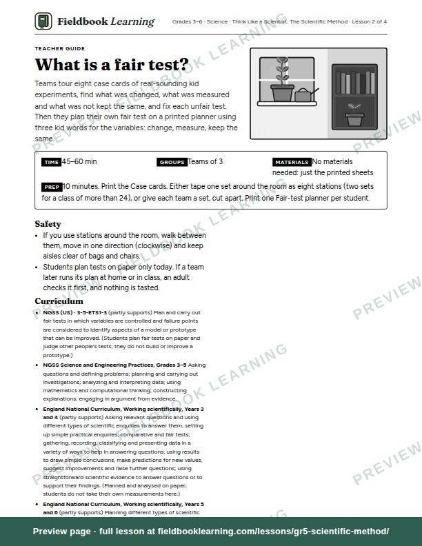 First page of the What is a fair test? teacher guide