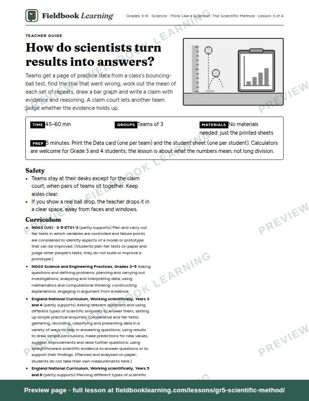First page of the How do scientists turn results into answers? teacher guide