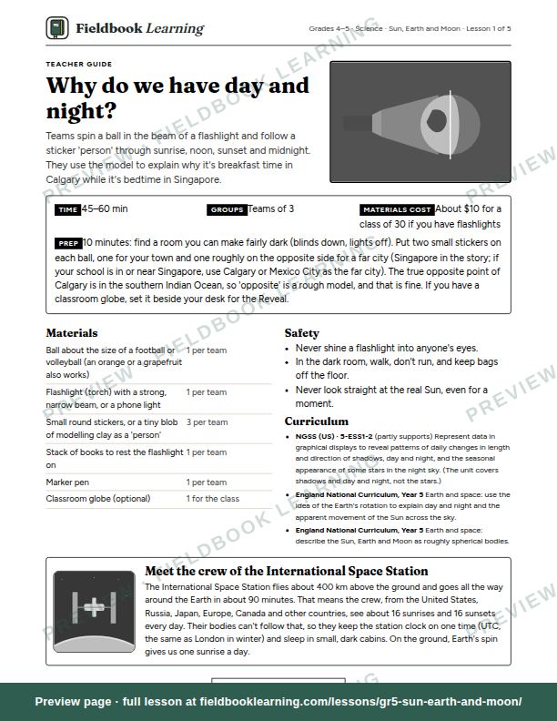 First page of the Why do we have day and night? teacher guide