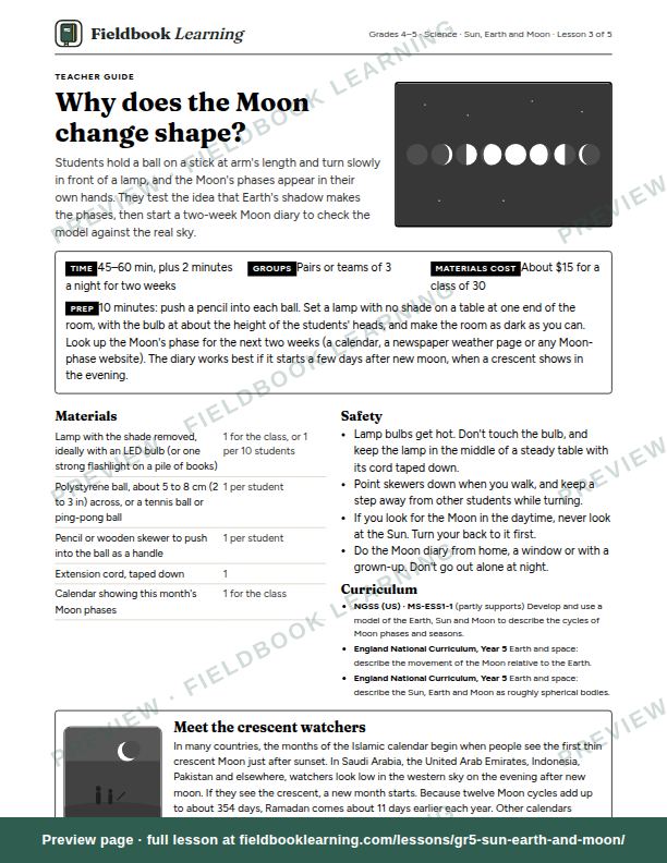 First page of the Why does the Moon change shape? teacher guide