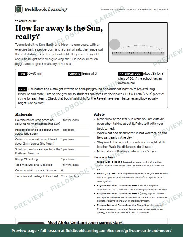 First page of the How far away is the Sun, really? teacher guide