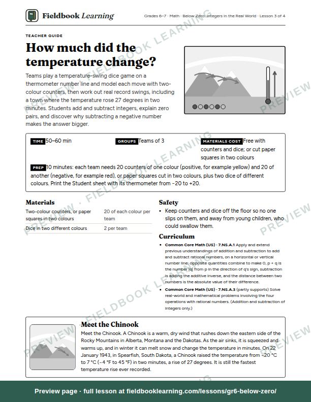 First page of the How much did the temperature change? teacher guide
