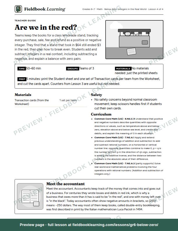 First page of the Are we in the red? teacher guide