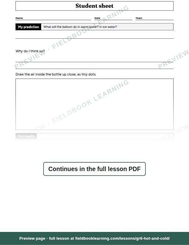 The printable student sheet from the same lesson