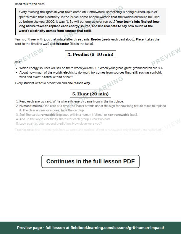 Inside: the lesson steps: Will our energy ever run out?