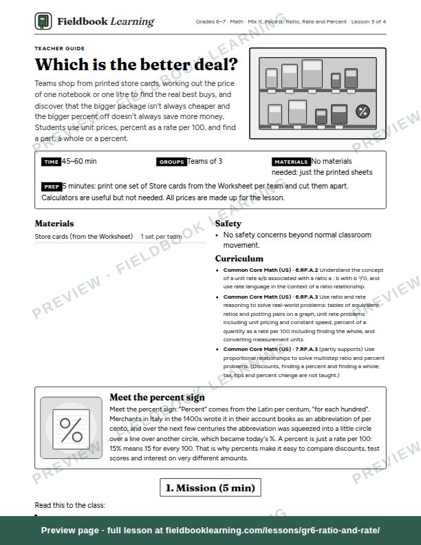 First page of the Which is the better deal? teacher guide