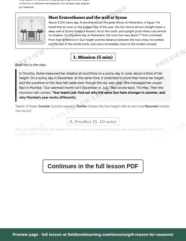 Inside: the lesson steps: Why is sunlight stronger in summer?