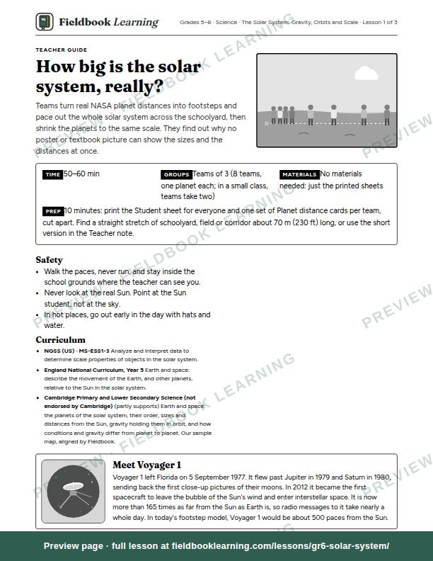First page of the How big is the solar system, really? teacher guide