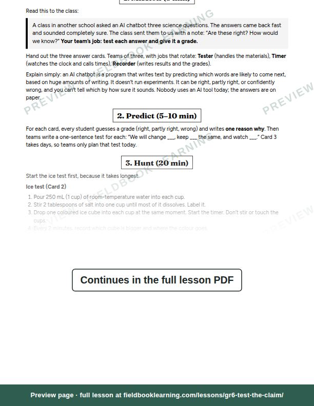 Inside: the lesson steps: Is that AI answer true?