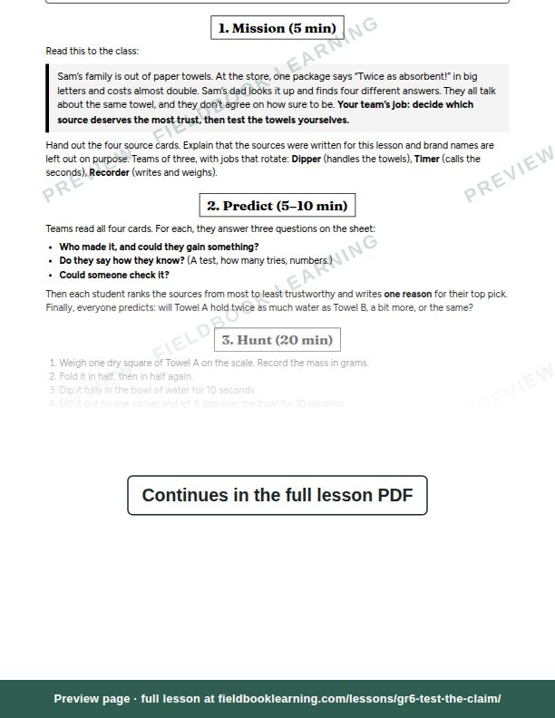 Inside: the lesson steps: Which source should we trust?