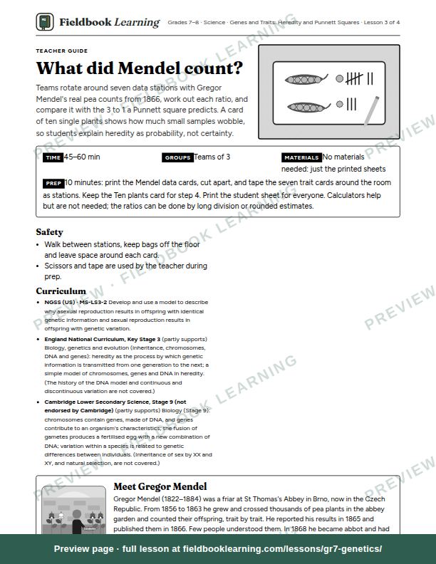 First page of the What did Mendel count? teacher guide