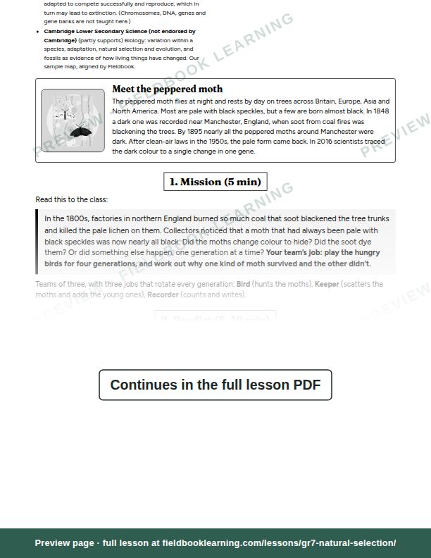 Inside: the lesson steps: Why do some animals survive and others don't?