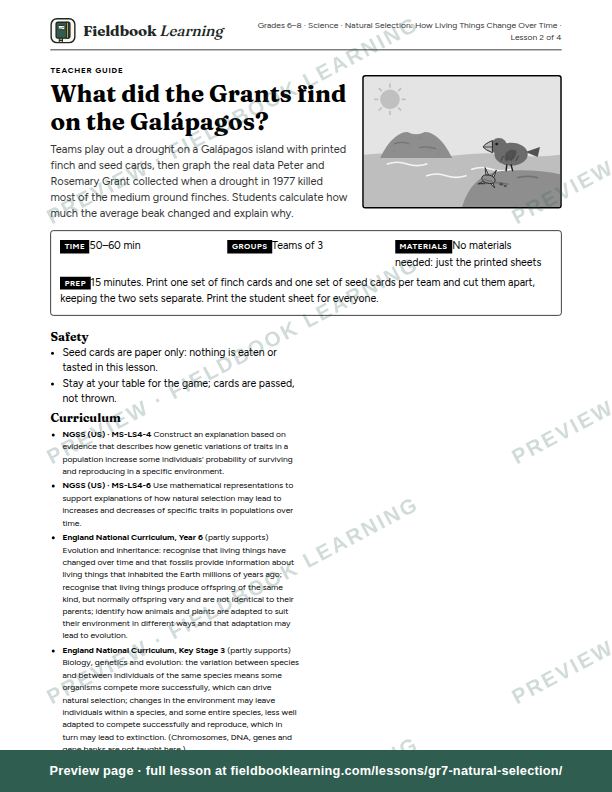 First page of the What did the Grants find on the Galápagos? teacher guide