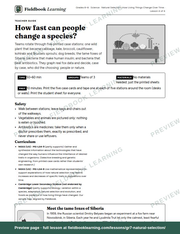 First page of the How fast can people change a species? teacher guide