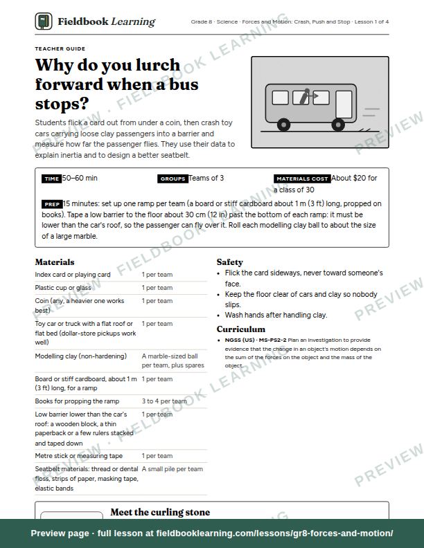 First page of the Why do you lurch forward when a bus stops? teacher guide