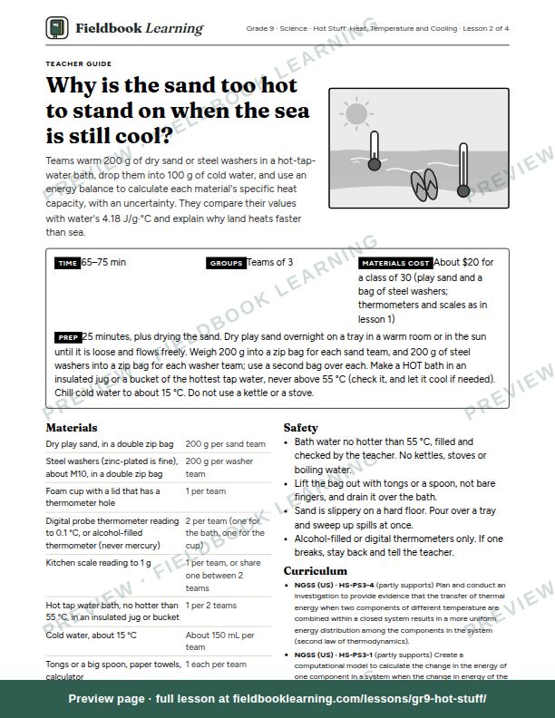 First page of the Why is the sand too hot to stand on when the sea is still cool? teacher guide