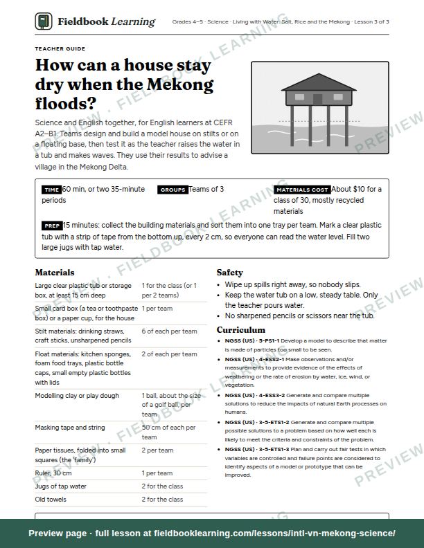 First page of the How can a house stay dry when the Mekong floods? teacher guide