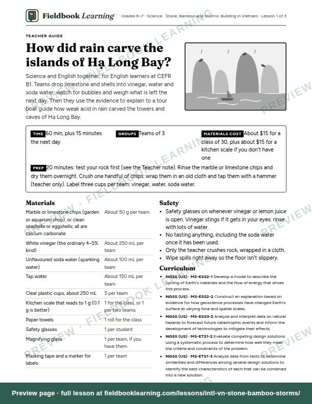 First page of the How did rain carve the islands of Hạ Long Bay? teacher guide