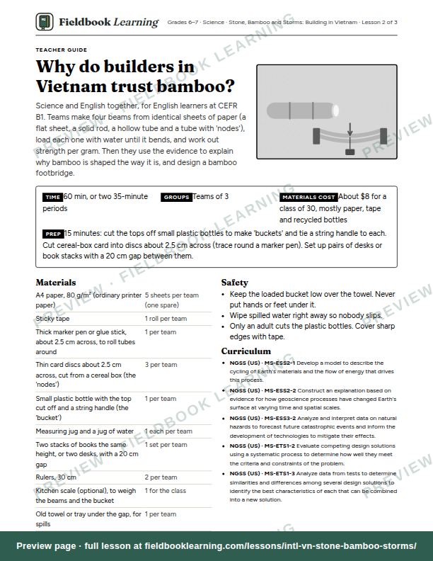 First page of the Why do builders in Vietnam trust bamboo? teacher guide