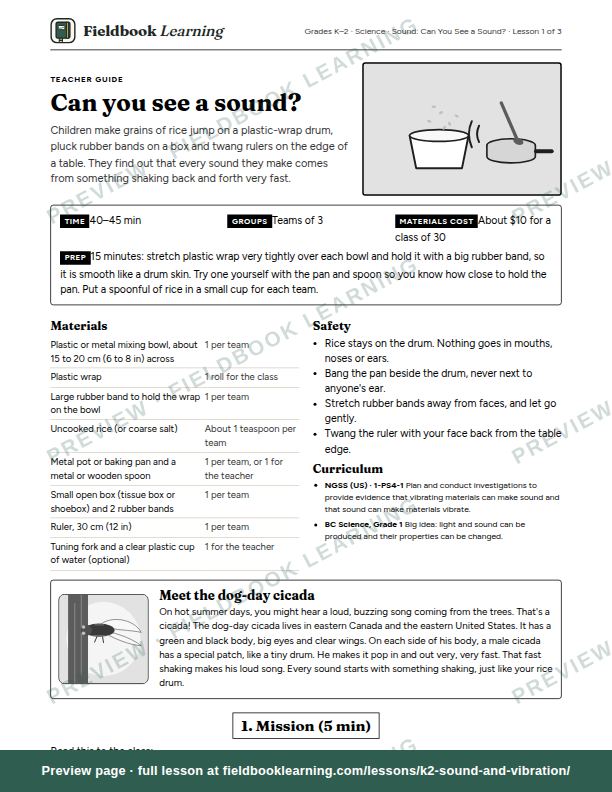 First page of the Can you see a sound? teacher guide