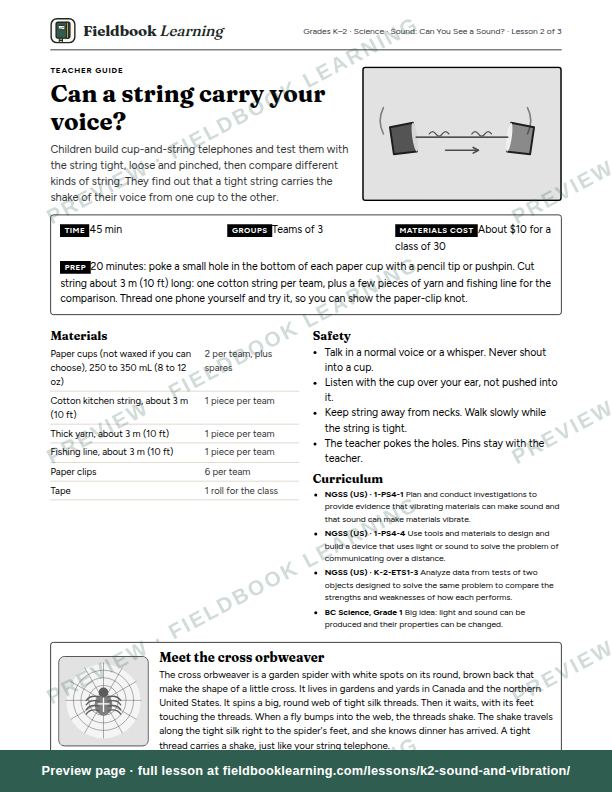 First page of the Can a string carry your voice? teacher guide