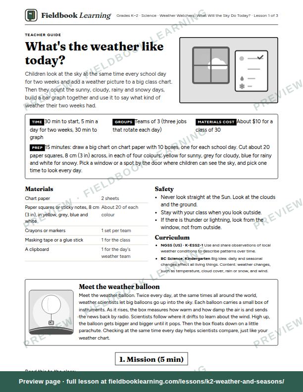 First page of the What's the weather like today? teacher guide