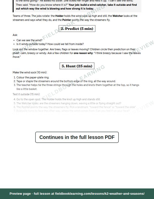 Inside: the lesson steps: Which way is the wind blowing?