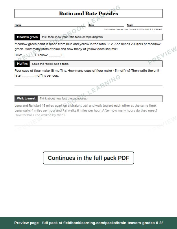 Page: Ratio and Rate Puzzles