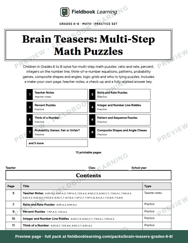 Cover page of Brain Teasers: Multi-Step Math Puzzles