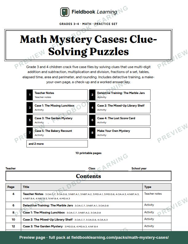 Cover page of Math Mystery Cases: Clue-Solving Puzzles